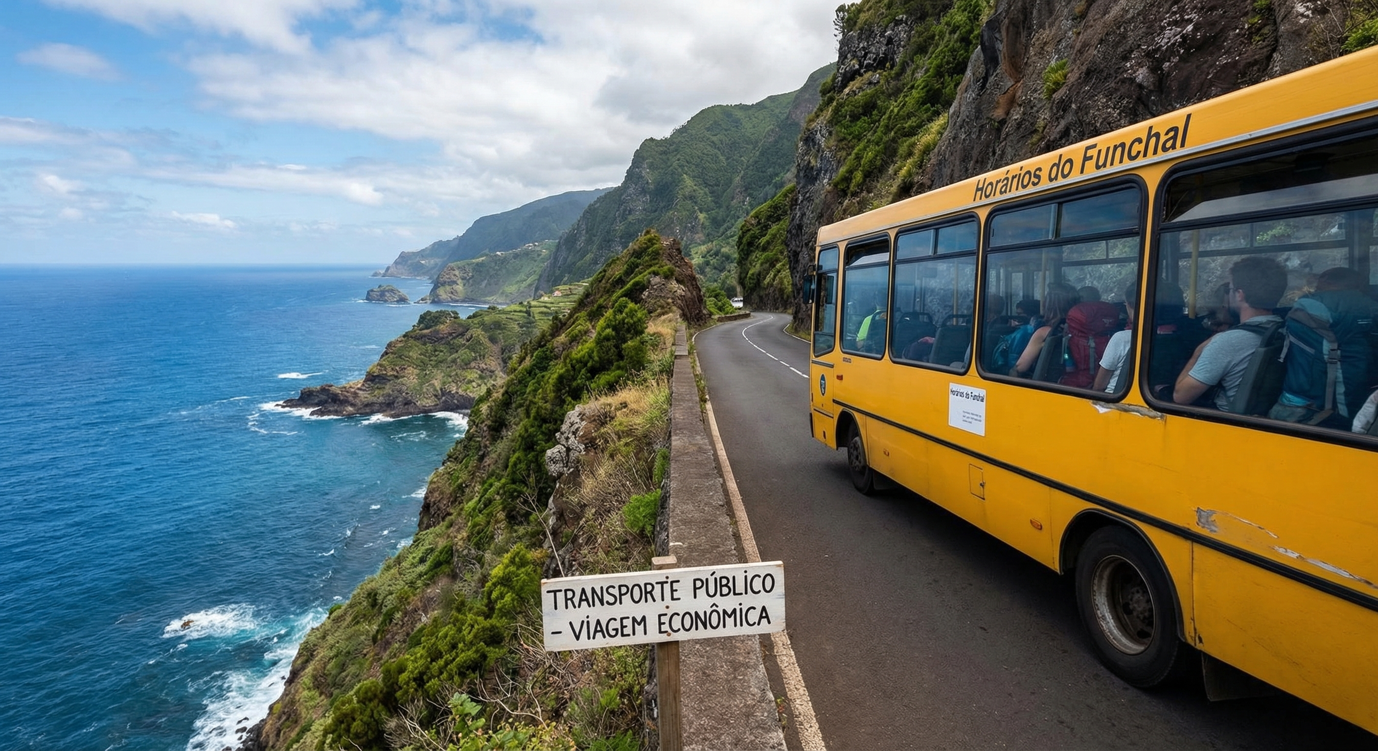 Madeira public bus on mountain road
