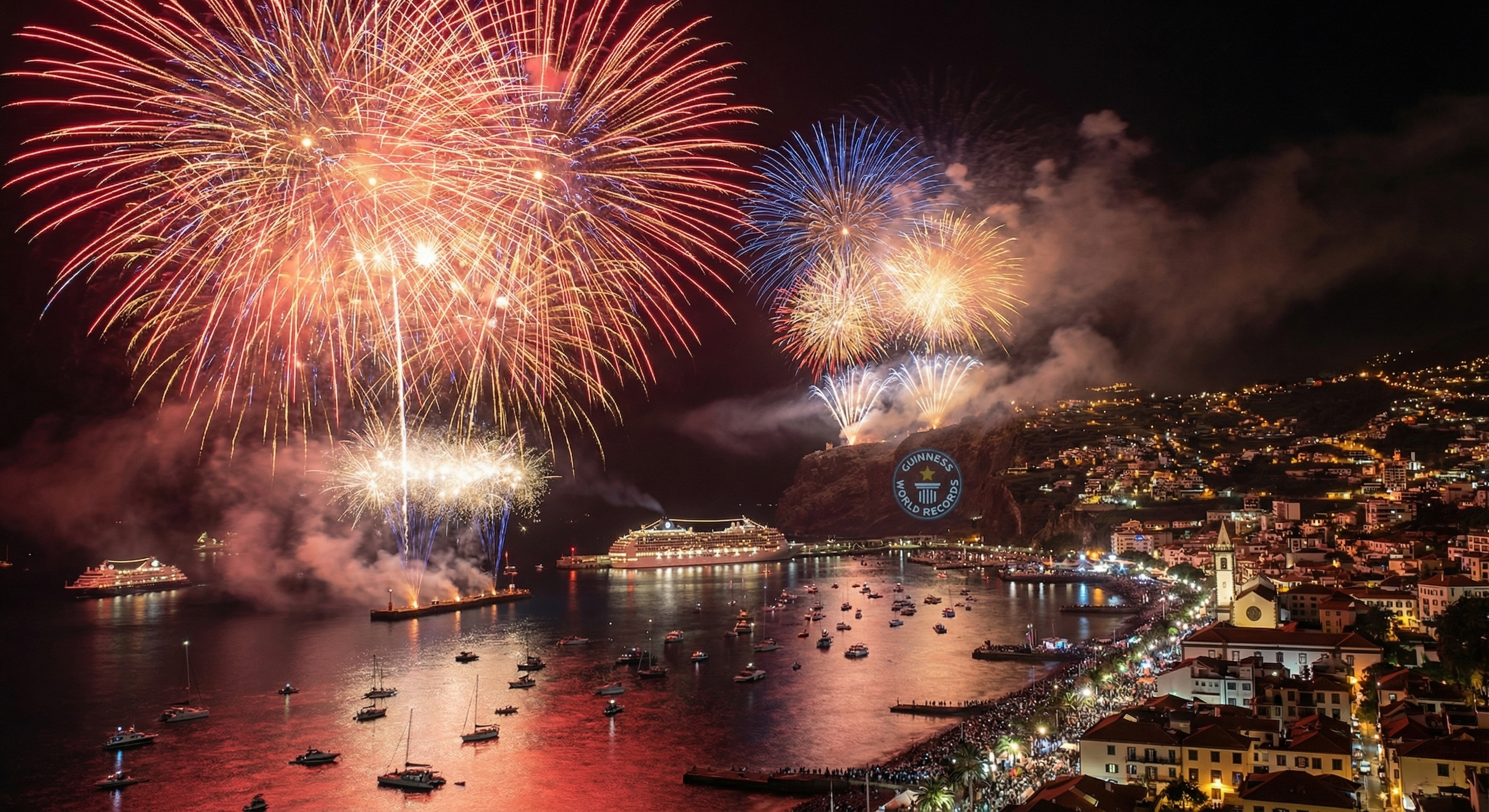 New Year fireworks Funchal Madeira harbor